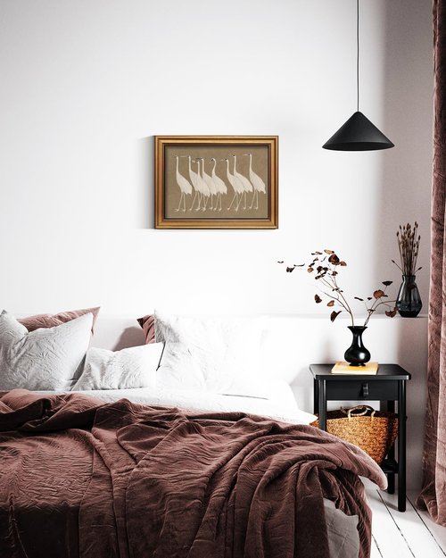 InSimSea Gold Framed Canvas Prints - Vintage Crane Wall Art for Bathroom & Living Room | 12x16 Inch