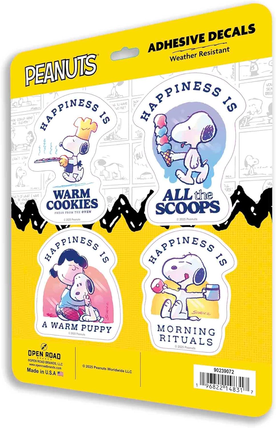 Peanuts Happiness Adhesive Vinyl Decals - Heartwarming Snoopy and Friends Sticker Set, 4 Count