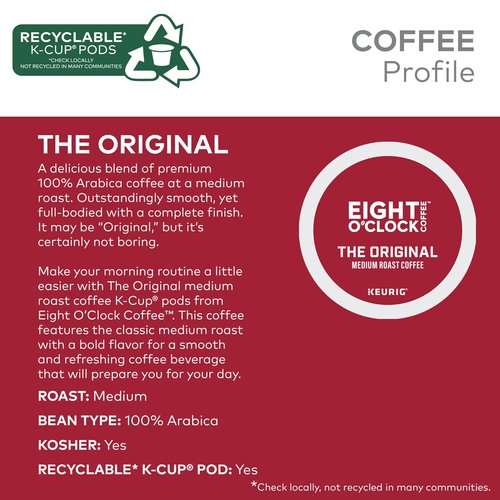 Eight O'Clock Coffee | Original Medium Roast K-Cup Pods - Single-Serve, 72 Count