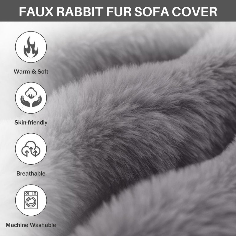Foreate Fuzzy Plush Sofa Covers, Faux Fur Couch Cover for 3 Cushion Couch Sofa, Sectional Couch Cover, Warm L Shaped Sofa Slipcovers for Dogs, Cats (Dark Grey, 71" x 118")