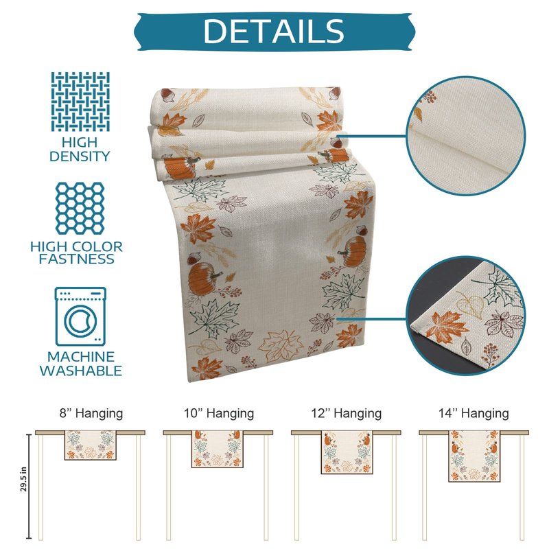 Fall Table Runners 108 Inches Long Pumpkin Pine Cones Maple Leaf Autumn Leaves Thanksgiving Runners for Dining Tables Dinner Runner Kitchen Party Table Decoration