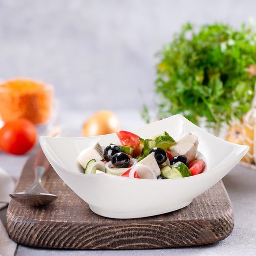 Cedilis 4 Pack Porcelain Serving Bowls, 27ounce White Rectangular Ceramic Salad Bowls, Side Serving Dishes for Veggie, Potatoes and Fruits