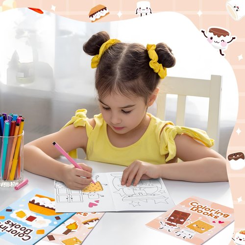 Marshmallow Mini Coloring Books - 24Pcs Campfire-Themed Art Kits for Kids' Birthday Party Favors