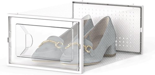 Kuject Shoe Storage Boxes - 15 Pack Large Clear Plastic Stackable Organizer for Closet | Fits Size 10 (White)
