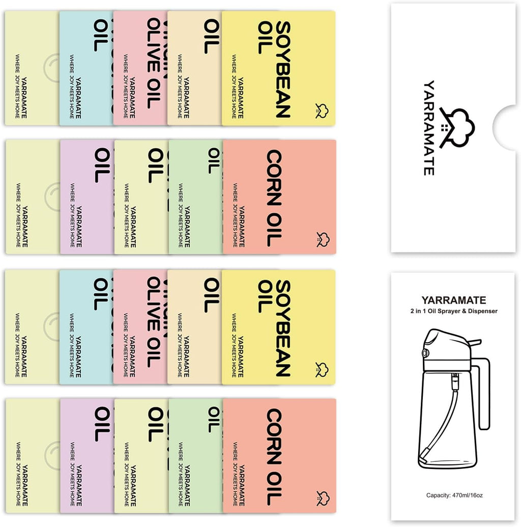 YARRAMATE Glass Olive Oil Sprayer - 16oz/470ml with Black Finish & 20 Color Labels