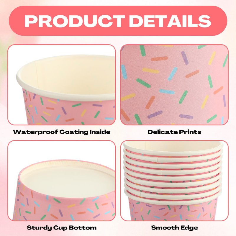 Jingmore 50 Pcs Paper Ice Cream Cups 8 oz Sprinkles Disposable Dessert Bowls Color Disposable Ice Cream Bowls Containers for Hot and Cold Party Supplies Cups Food Containers for Dessert Snack Yogurt