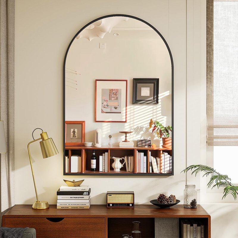 VETROVUE 24"x 36" Arched Bathroom Wall Mirror with Black Metal Frame, Modern Arch-Top Wall Mirror for Vanity, Entryway or Bedroom, HD Reflection, Shatterproof Glass