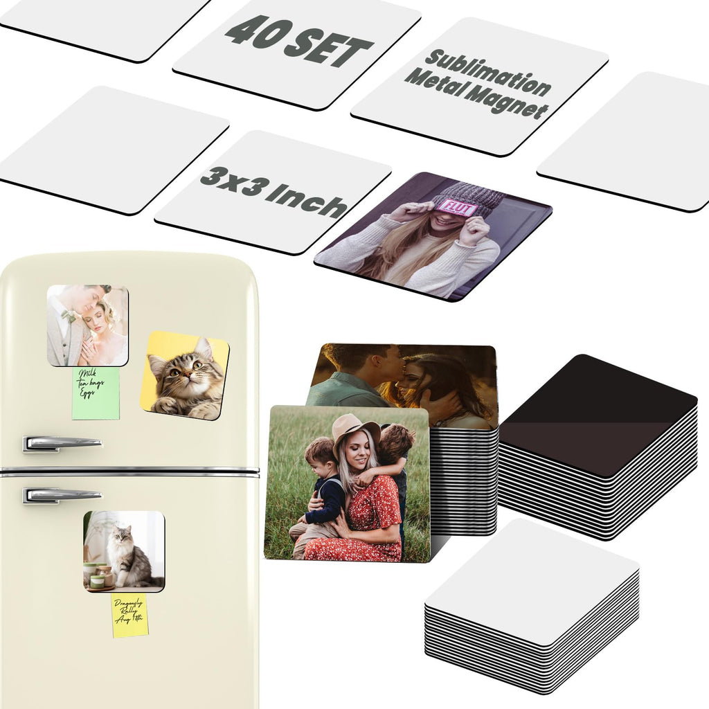 AceSubli 80 PCS Sublimation Magnet Blanks Bulk 3x3 in, 40 Metal Sublimation Blanks and 40 Soft Magnets, Square Metal Sublimation Fridge Magnet Photo Blanks for Refrigerator as Personalized Gift