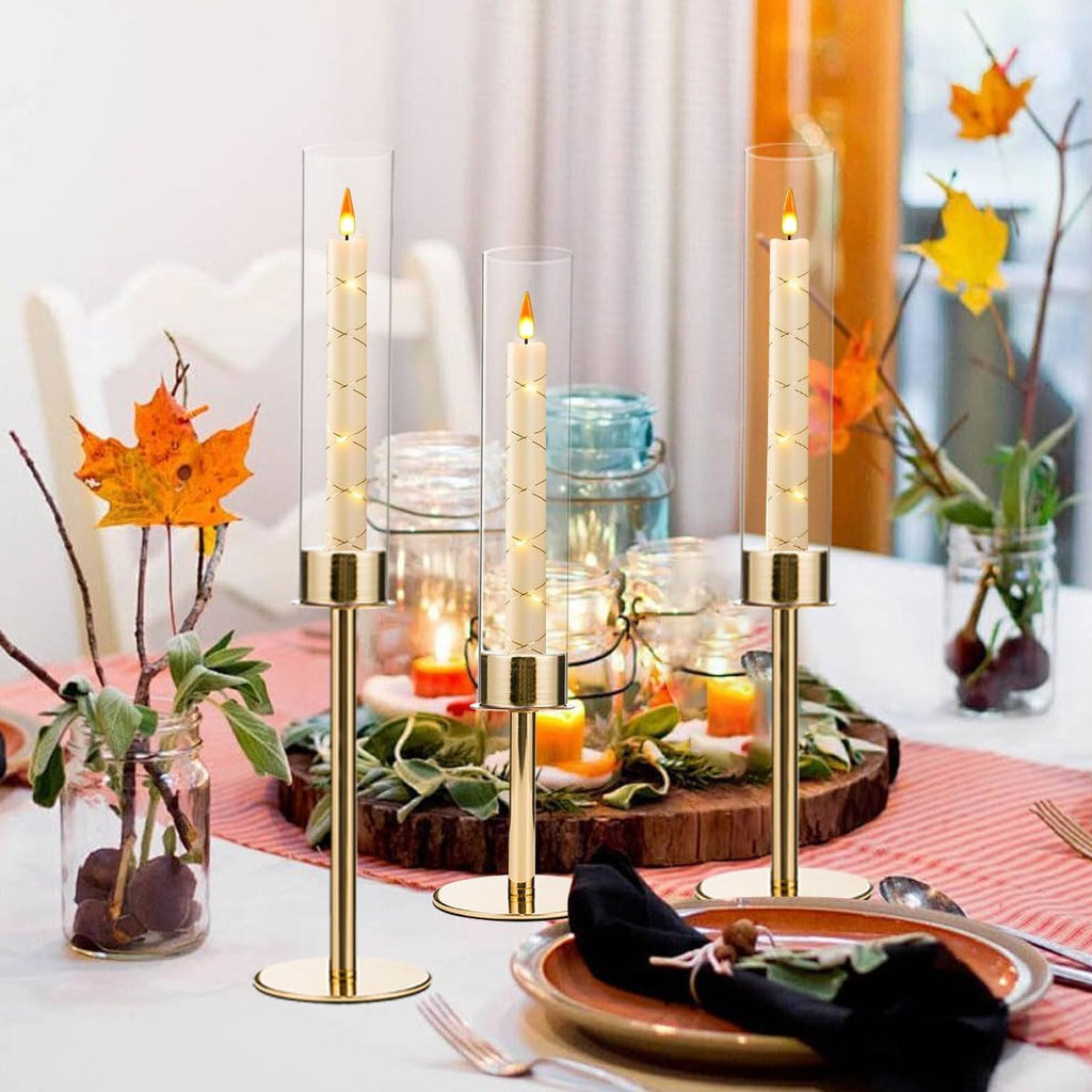 VINCIGANT 6-Piece Acrylic Candle Holder Set - Elegant Metal Tall Holders with Acrylic Lampshade for Weddings & Parties | Gold