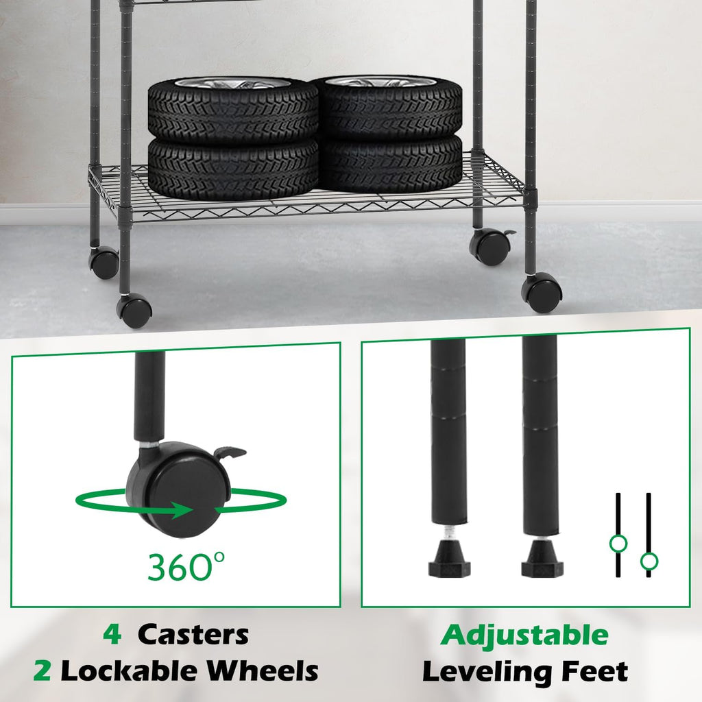 PayLessHere 5-Tier Wire Shelf with Wheels - Adjustable Heavy-Duty Storage Rack | Black | 14"x30"x60" | Rust-Resistant, No-Tool Assembly
