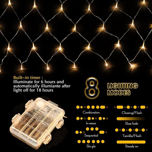 Hiboom LED Christmas Fairy Lights - 8 Modes Battery Operated Photo Clips for Home Wall Decoration | Warm White (3.3 x 3.3 ft)