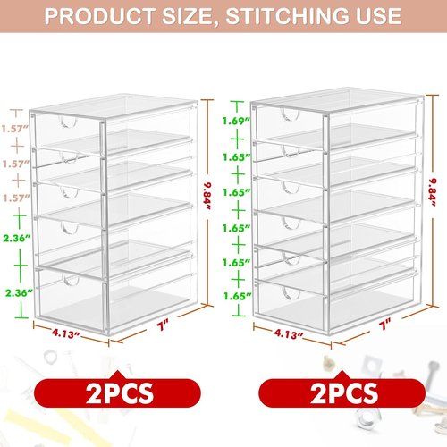 Caktraie Desk Organizer - 22 Drawer Plastic Storage Bins for Office & Makeup | 4-Pack Set