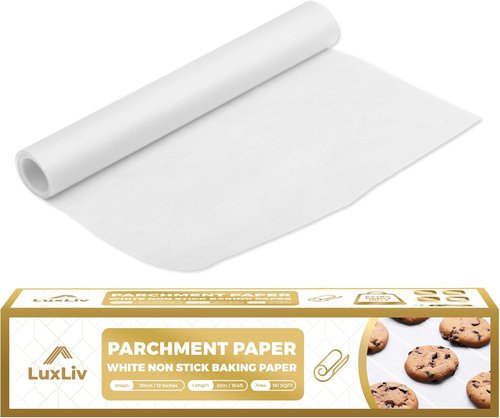 LuxLiv® 12" x 164' Non-Stick White Parchment Paper Roll - Extra-Thick Greaseproof Baking & Cooking Supplies