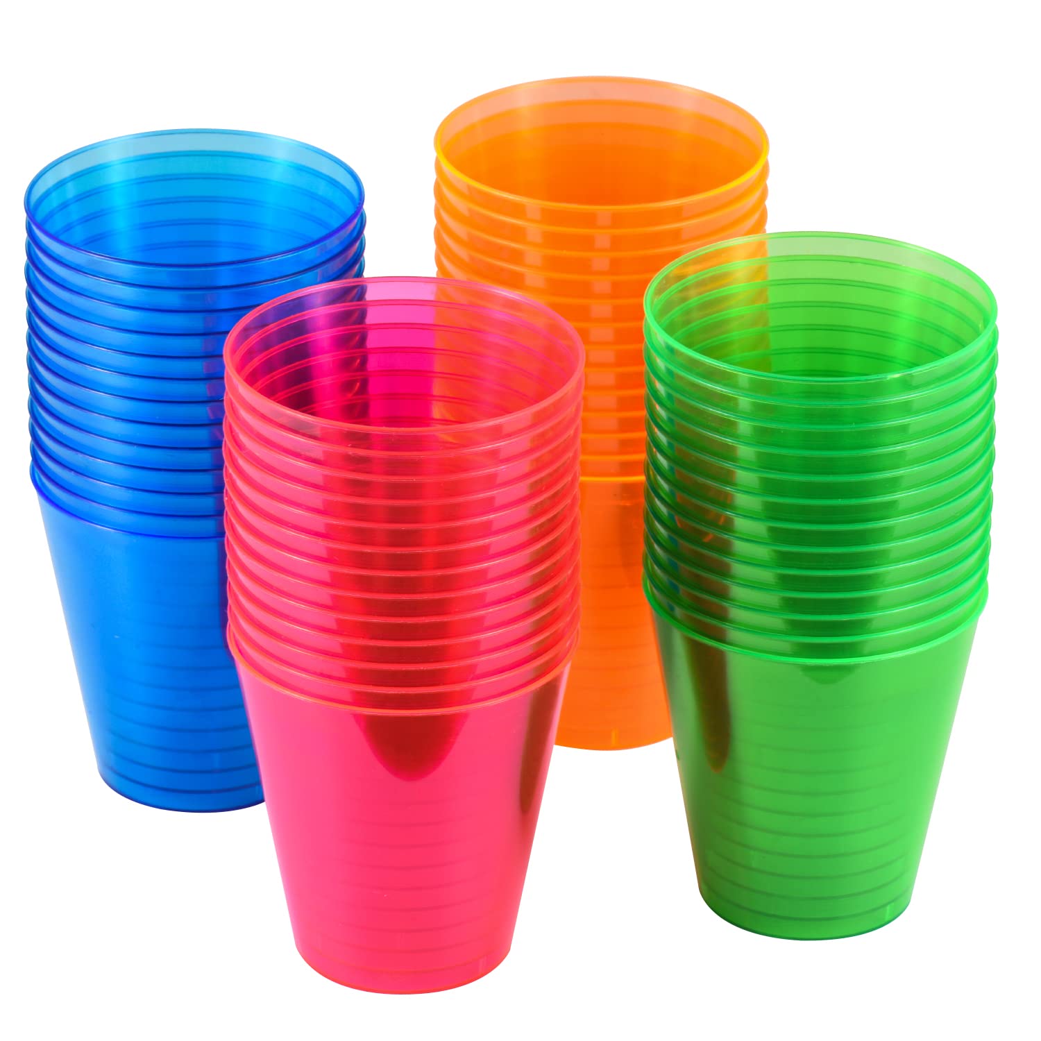 QIANQUEYUE 250 Pack 2oz Disposable Hard Plastic Cups Shot Glasses, Jello Cups, Iridescent Neon Birthday Christmas Party Supplies