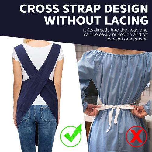 JaGely 2 Pack Japanese Linen Cross Back Aprons Kitchen Cooking Aprons for Women Men with 2 Pockets Cute Gardening Apron Dress for Cooking, Baking, Cleaning and Painting (Navy, Grey)