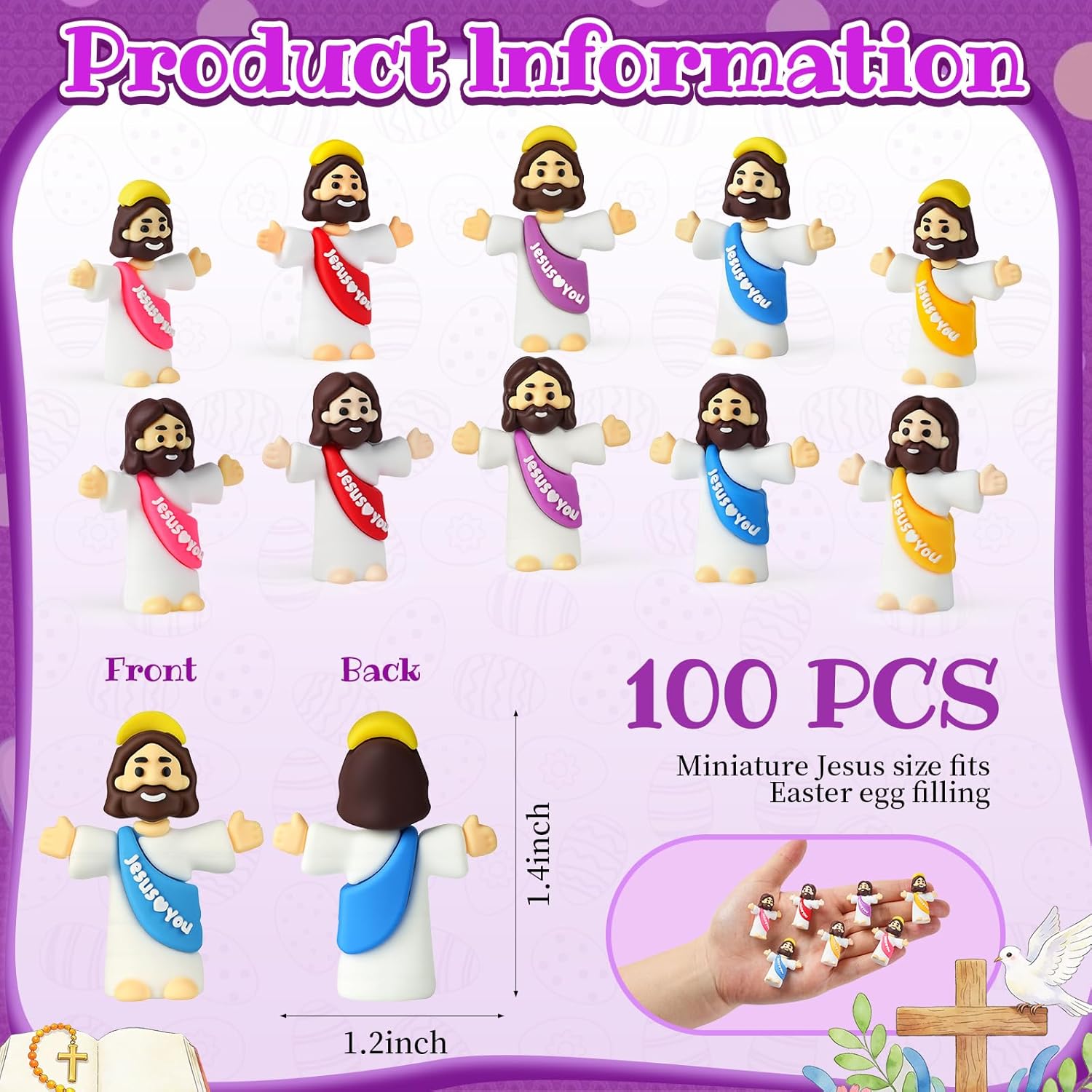 Skiennix Mini Jesus Figurines - 100Pcs Multicolor Collectible Dolls | Perfect for Easter Egg Stuffers