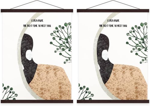 Benjia Magnetic Poster Hanger - 2 Pack Wooden Frame for 11x17, 11x14, 11x22 Prints | Walnut Finish