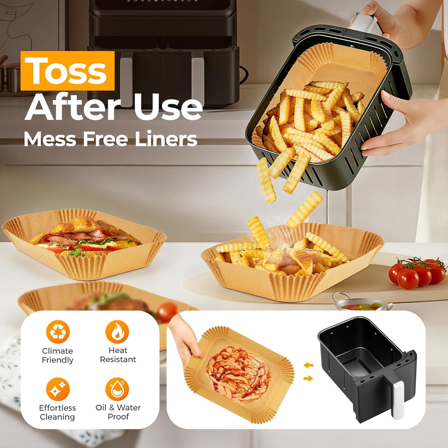 Vailnd Air Fryer Liners - Disposable 100 Pcs 8x5.5 Inch Rectangle Parchment Paper for Ninja & Chefman