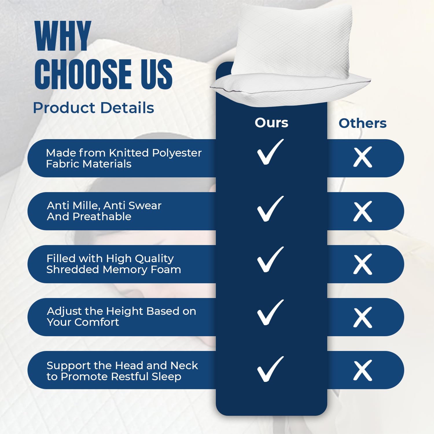 Bed Pillows for Sleeping 30x20 Inches Set of 2 Queen Size Shredded Memory Foam Pillows with Washable Pillowcases Cooling Hotel Pillow Hypoallergenic Adjustable Pillow for Side Back & Stomach Sleepers