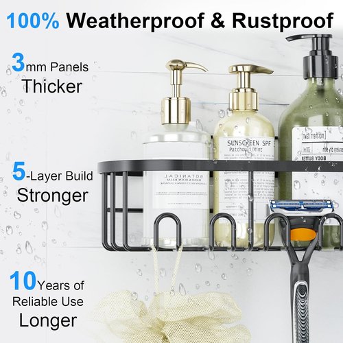 GearFusion Shower Caddy - Rustproof Stainless Steel Bathroom Organizer with 18 Hooks & Soap Holder | 5 Pack