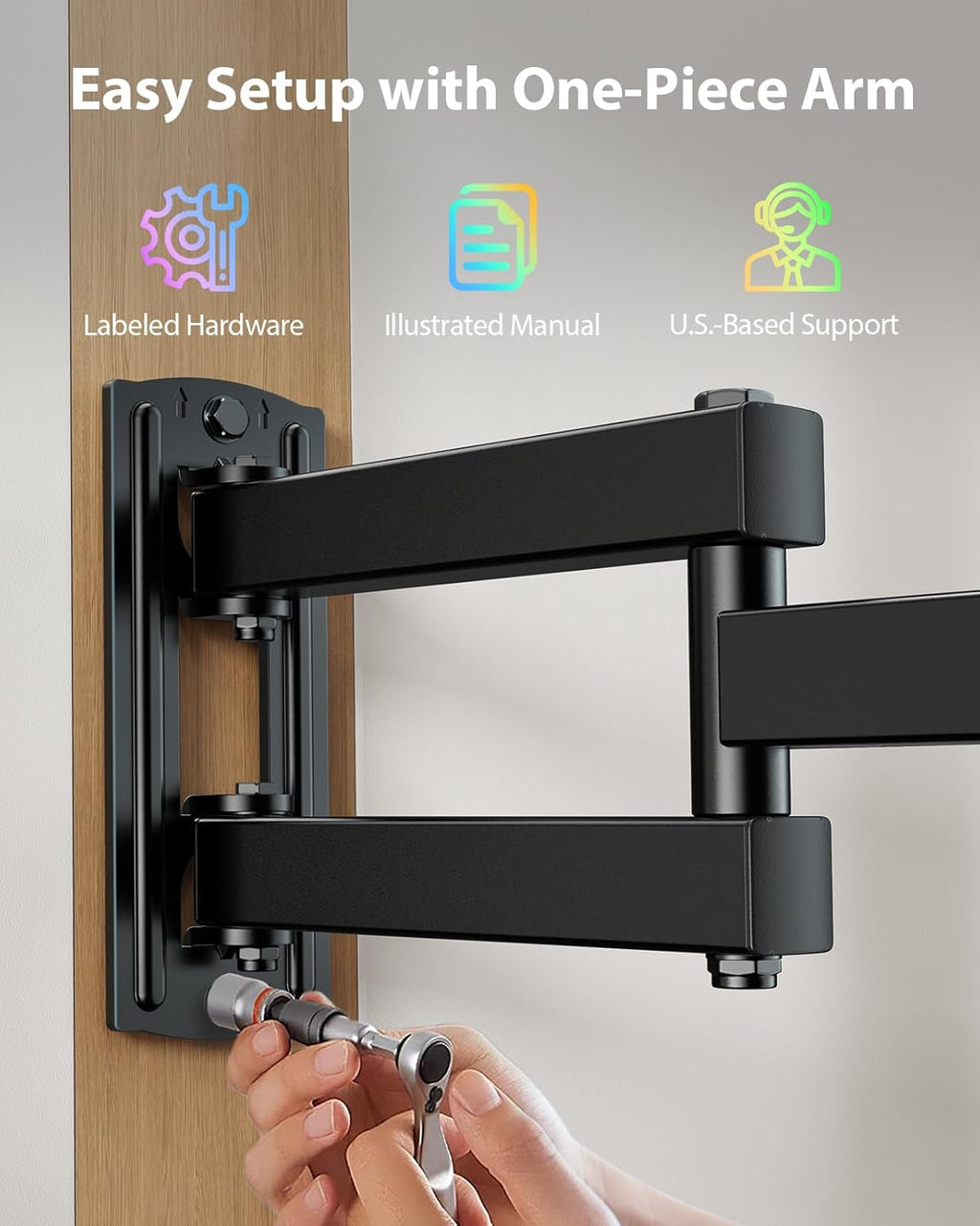 Pipishell Full Motion TV Wall Mount - LED Light & Music Sync for 13"-43" TVs, Max VESA 200x200mm