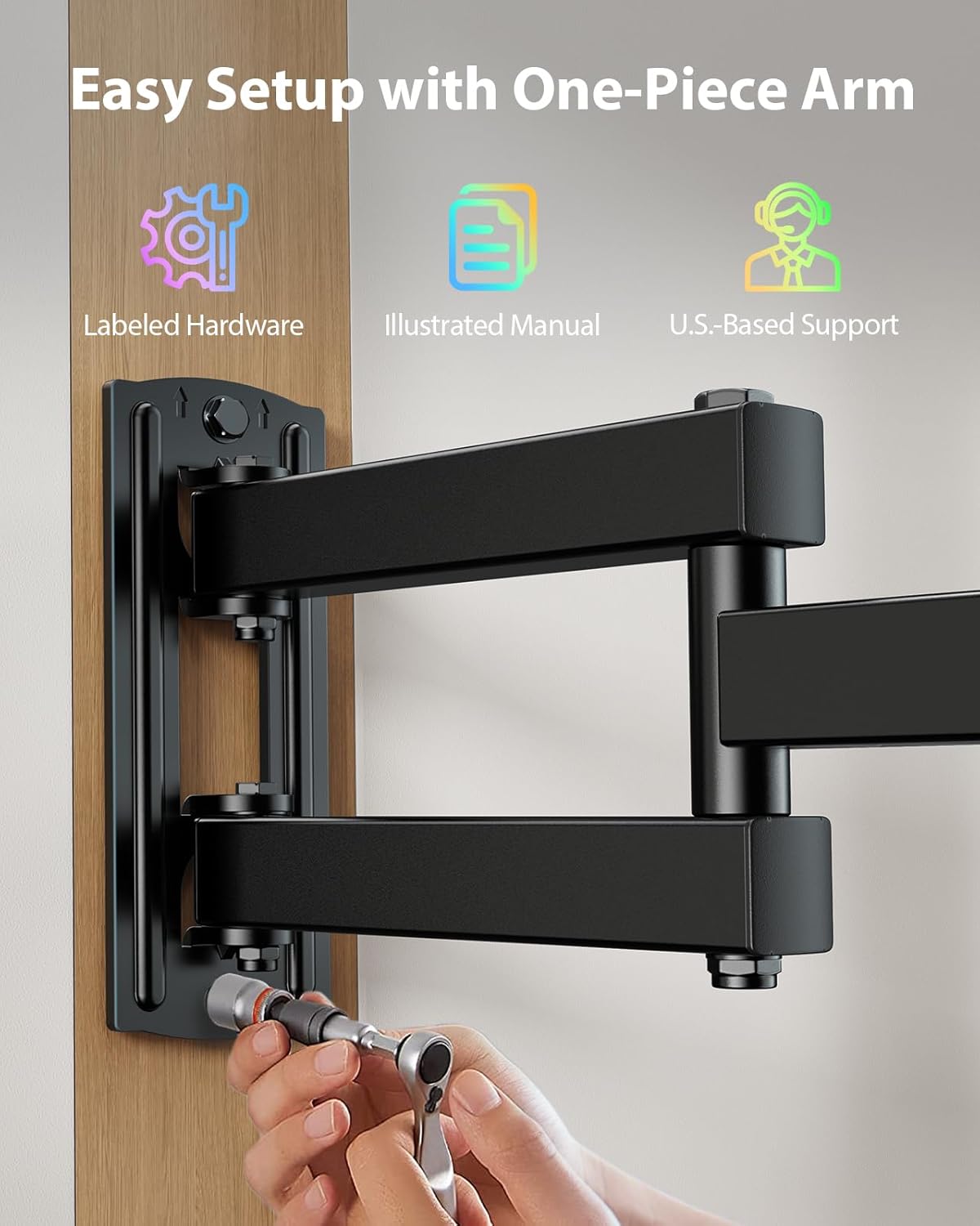 Pipishell Full Motion TV Wall Mount - LED Light & Music Sync for 13"-43" TVs, Max VESA 200x200mm