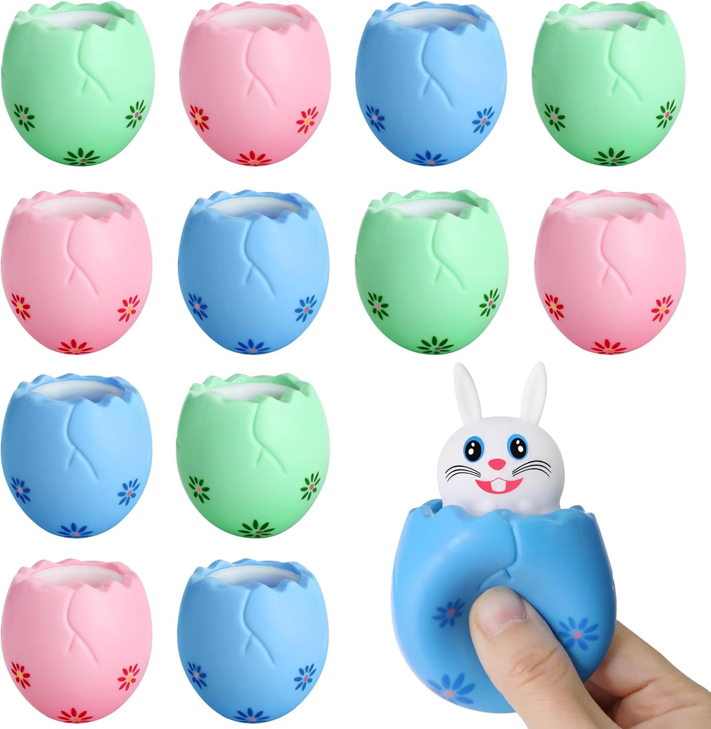 RunNico 12 Pack Easter Eggs - Cute Bunny Stress Relief Squishies | Fidget Toys for Anxiety & Parties