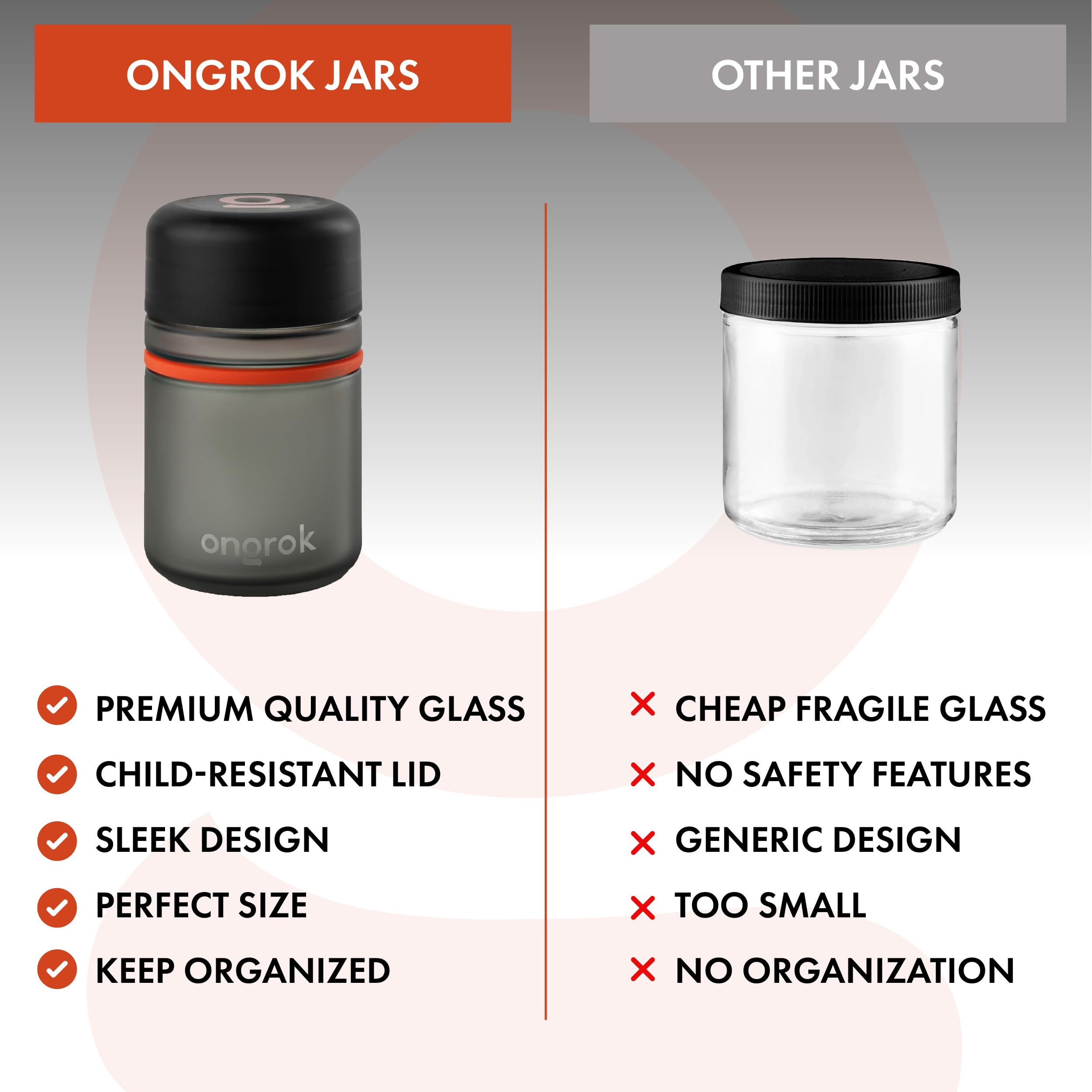 ONGROK Glass Storage Jar, 180ml, 3 Pack | UV Herb/Spice Jar with Child‑Resistant Lid, Color‑Coded Glass Containers to Preserve Smell and Aroma