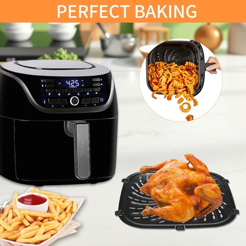 GCQFZ Air Fryer Grill Pan for PowerXL Vortex Pro 6 QT Air Fryer, Oval Nonstick 8.67''*8.67''Air Fryer Replacement Parts Accessories Rack Tray Basket Crisper Plate with Rubber Bumpers,Dishwasher Safe
