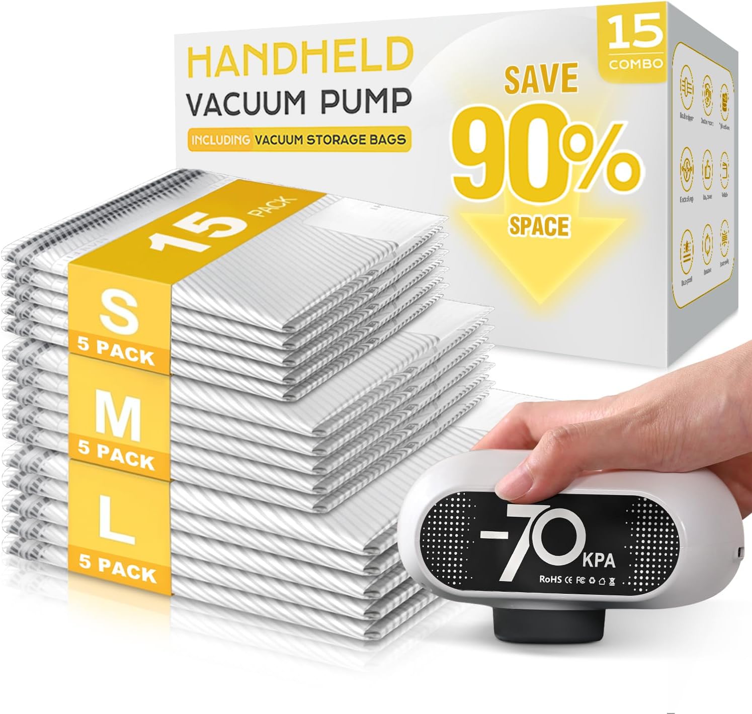 Vacuum Storage Bags by [Brand Name] - 15 Pack with Electric Pump | Premium Tear-Resistant, Space-Saving for Travel