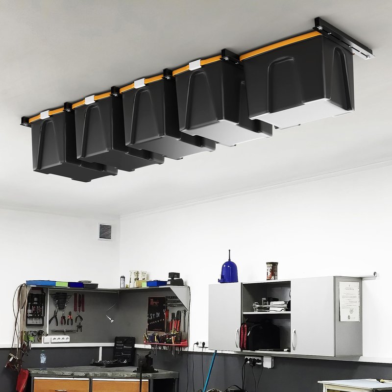 Ultrawall Overhead Garage Storage Rack, Heavy Duty Ceiling Storage Rack, 26 Inch Adjustable Ceiling Bin Storage System, 6 Sets for 5 Bins