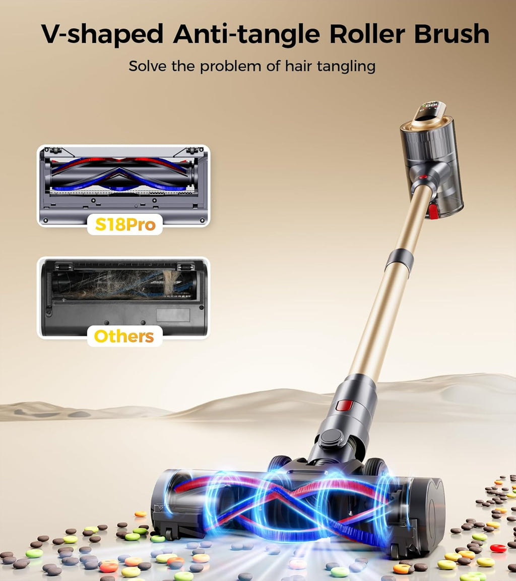 RENDOW Cordless Vacuum Cleaner - 550W Powerful Suction | 65 Minutes Runtime, LED Display, Anti-Tangle Design for Pet Hair & Hard Floors