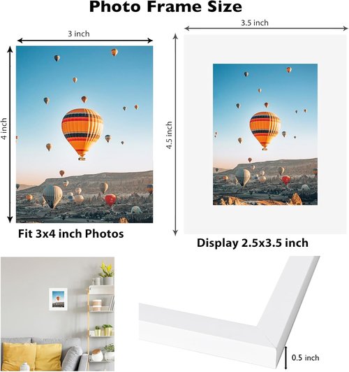 JCJMY 3x4 Picture Frame - Black Tabletop & Wall Display | Shatter-Resistant Plexiglass, White