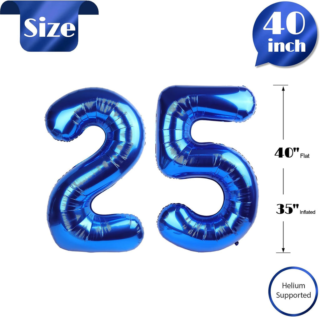 Number 25 Balloon - Navy Blue 40-Inch Birthday Decoration for 25th Anniversary Celebration