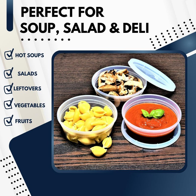 Green Direct Deli Containers With Lids Food Storage Containers 8 oz. Pack of 24, Disposable Clear Round Leakproof Plastic Containers For Lunch