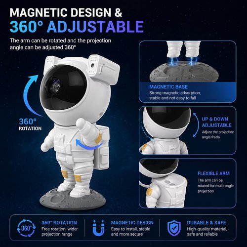 Homefy Astronaut Galaxy Projector – 7 Nebula Effects & Twinkling Green Stars, 360° Rotatable Head, Remote & Timer, Space-Themed Night Light for Kids & Adults, Room Decor Gift (White)