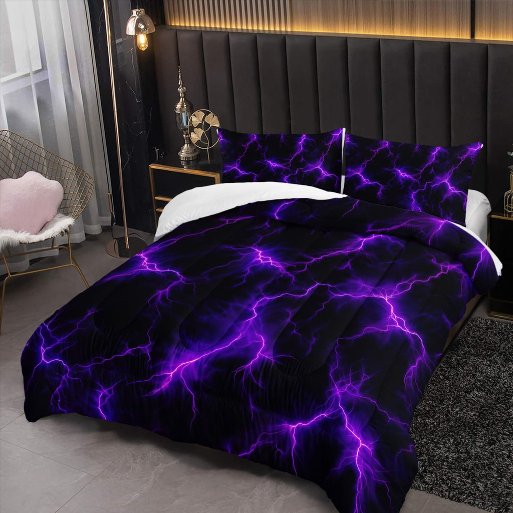 Nttopship Violet Lightning Comforter Set Twin Thunder Bedding Sets 3PCS for Kids Teen Adult Violet Room Decor Ultra-Soft Lightweight Microfiber 1 Comforter with 2 Pillowcases