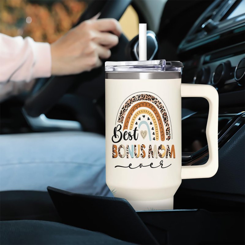 AT2Z GLOBAL Bonus Mom Gifts - Stepmom Gift - Gifts For Step Mother - Bonus Mom Mothers Day, Christmas, Birthday Gift Ideas - Bonus Mother Cup Tumbler 40 Oz with Handle