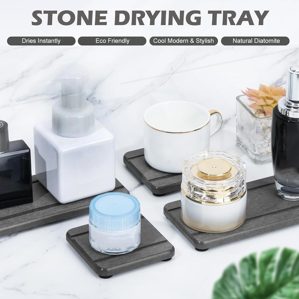Stone Drying Trays by [Brand Name] - Water Absorbing Diatomaceous Earth Soap Dish & Coaster Set | 4PCS