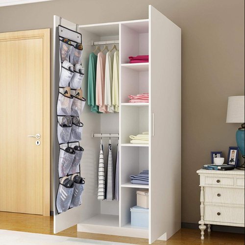 KEEPJOY Over The Door Shoe Organizer - 2 Pack Mesh Pockets with 4 Hooks | Large 57.5"x12.6" Grey Storage Solution