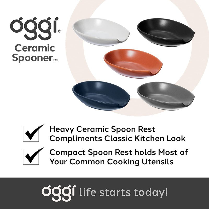 OGGI Spooner Ceramic Spoon Rest- Spoon Rest for Stove Top, Spoon Holder for Countertop, Kitchen Decor for Counter, Coffee Bar Accessories, Brick Red