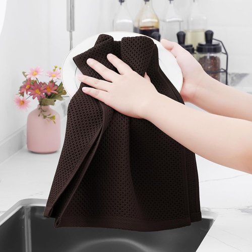 Homaxy 100% Cotton Waffle Weave Dish Towels - Ultra Soft & Absorbent, Quick Drying, 13x28 Inches, 8-Pack | Dark Brown