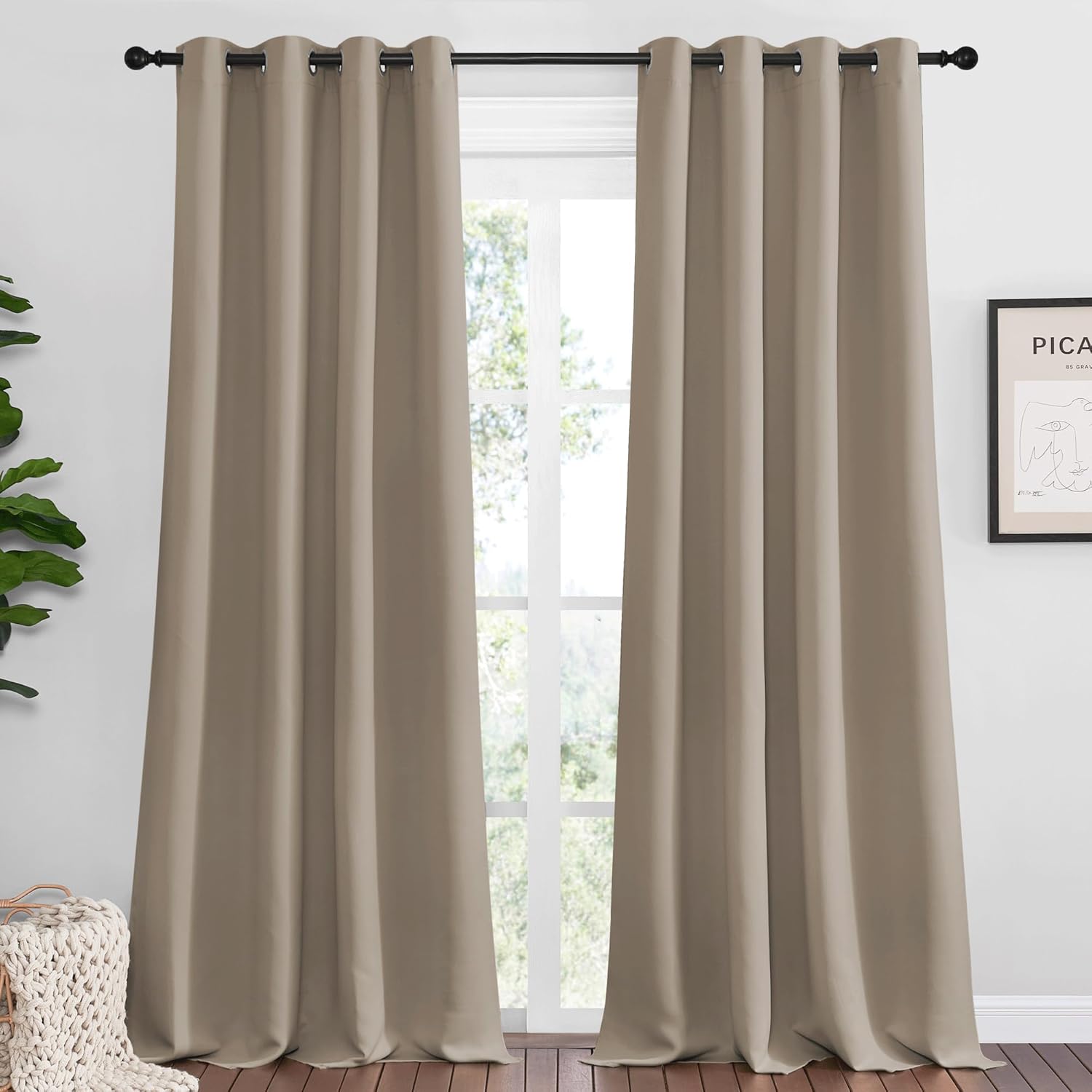 NICETOWN Taupe Blackout Curtains - 96" Long, 55" Wide | Sound Reducing & Energy Efficient for Modern Spaces