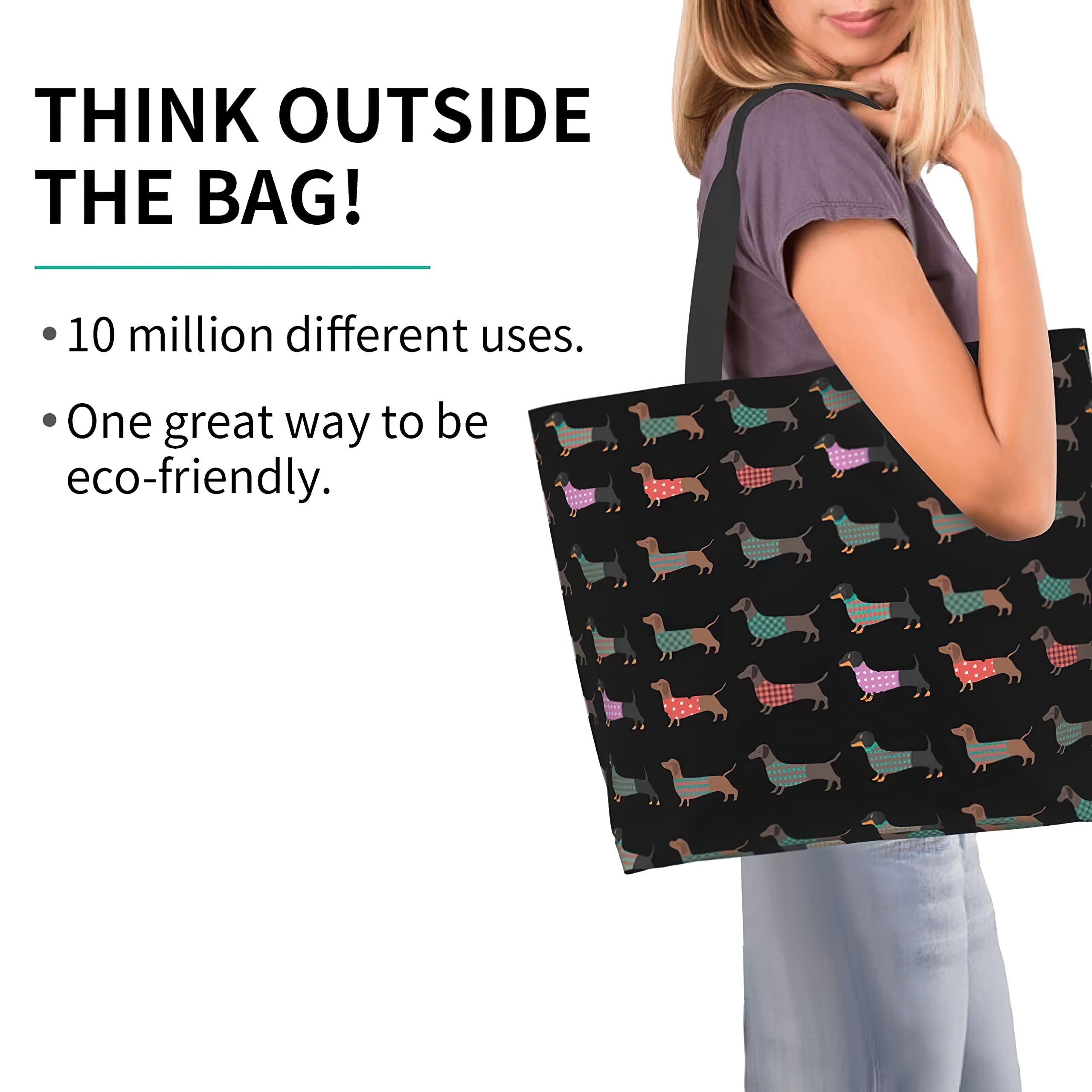 aportt Dachshund Reusable Tote Bag - Cute Dog Grocery Shopping Bag - Canvas Bag with Strong Handle - Washable Eco-friendly