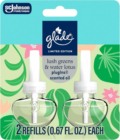 Glade PlugIns Refills Air Freshener - Lush Greens & Water Lotus | Scented Essential Oils, 0.67 Fl Oz, 2 Count