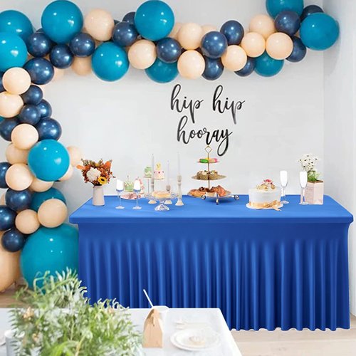 Htper 3 Packs Royal Blue Spandex Tablecloths for 8 Foot Rectangle Tables, Stretchy Fitted 8FT Blue Table Skirt for Wedding Party, Wrinkle Free Tablecloths for Banquet Wedding Birthday Party
