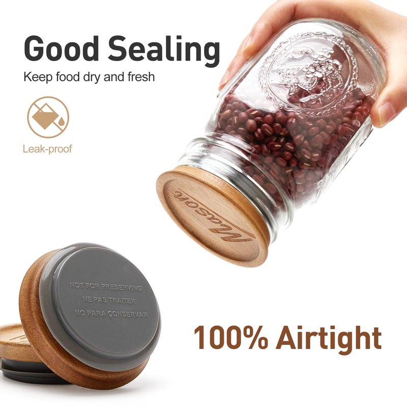 12 Pack Acacia Wood Wide Mouth Mason Jar Lids Reusable Canning Lids for Jar Tops Large Mouth Silicone Jars Accessories Decorative Glass Jar with Wooden Lid Can Cover Mason Jar Storage Organizer
