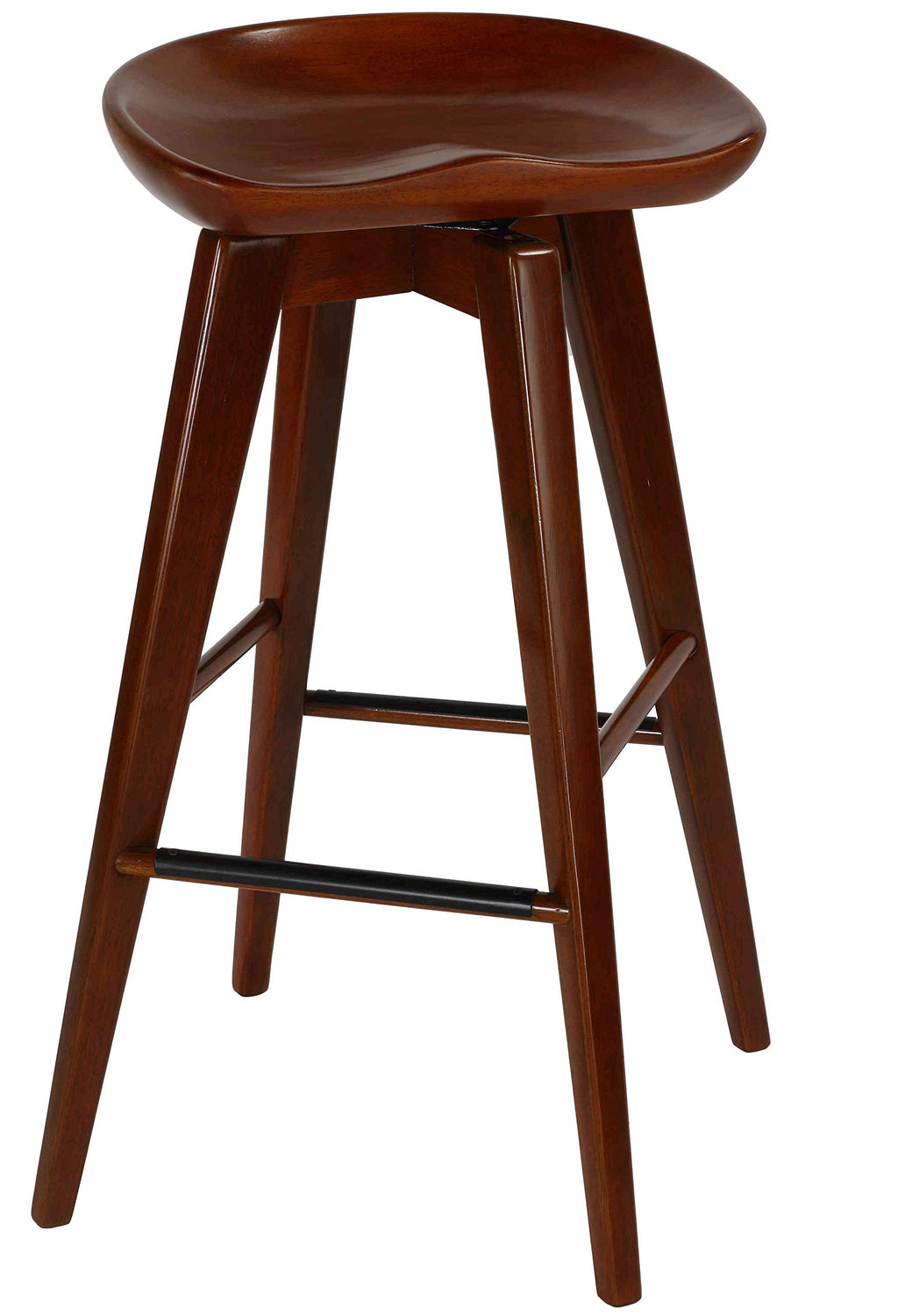 Cortesi Home Tiwi Backless Swivel Barstool in Solid Wood, 29" Walnut