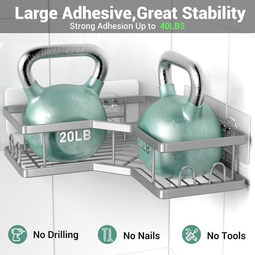 **AKTECKE Corner Shower Caddy | Adhesive Bathroom Organizer - Rustproof Stainless Steel - 3-Pack**