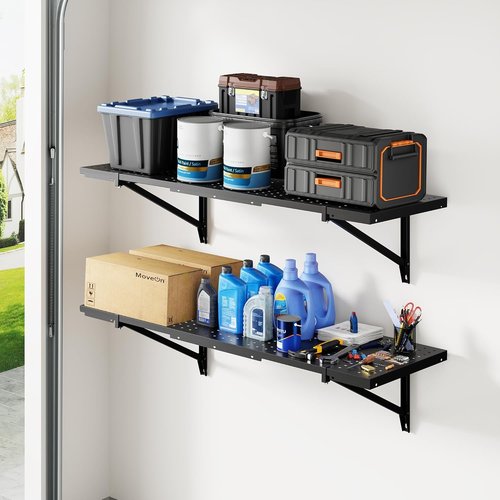 FLEXIMOUNTS 2-Pack Garage Shelving | Heavy-Duty 14"x34" Wall-Mounted Storage Rack with 700 lbs Capacity